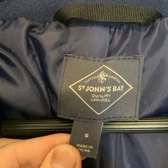 St John’s Bay Blue Long Insulated Puffer Coat Jacket Removable Hood Zip Up Small - Picture 14 of 15